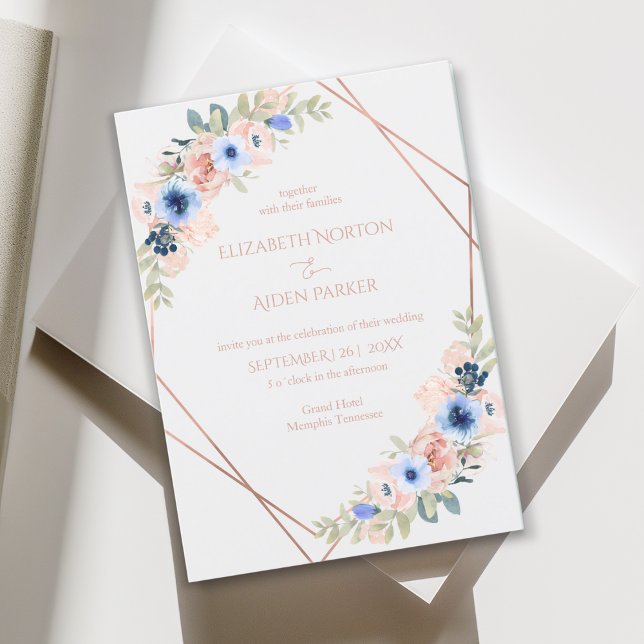 Invitation Collection de Mariages bleu Peach (Peach Blue Light-Gray Wedding Collection Invitation)