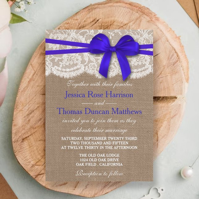 Invitation Collection de Mariages Rustic Blue Bow (Créateur téléchargé)