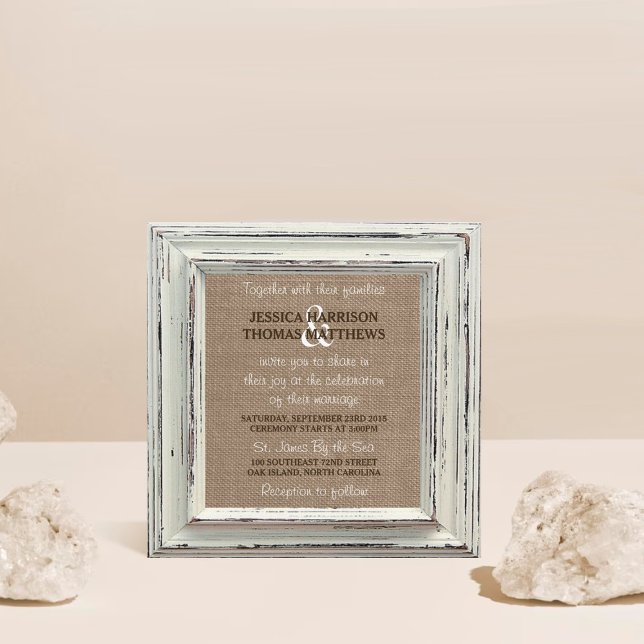 Invitation Collection de Mariages Rustic White Frame & Burlap (Créateur téléchargé)
