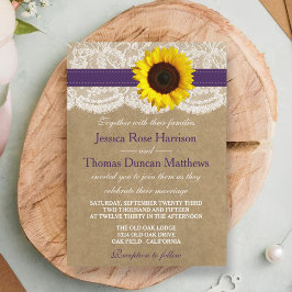 Invitation Collection Kraft, dentelle et tournesol - violet
