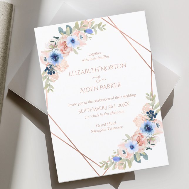 Invitation Collection Mariage bleu blanc Peach (Créateur téléchargé)