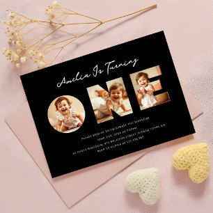 Invitation Collection photo de script noir moderne Premier an