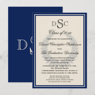 Invitation Collège Classique Monogram Laurel De La Marine