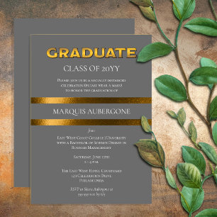 Invitation Collège Sleek Gris Univ Gold Graduation Party