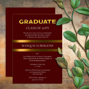 Invitation Collège Sleek   Maroon Univ  Gold Graduation Party