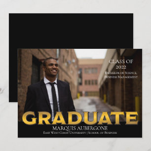 Invitation Collège Sleek Univ Photo Graduate Noir Or