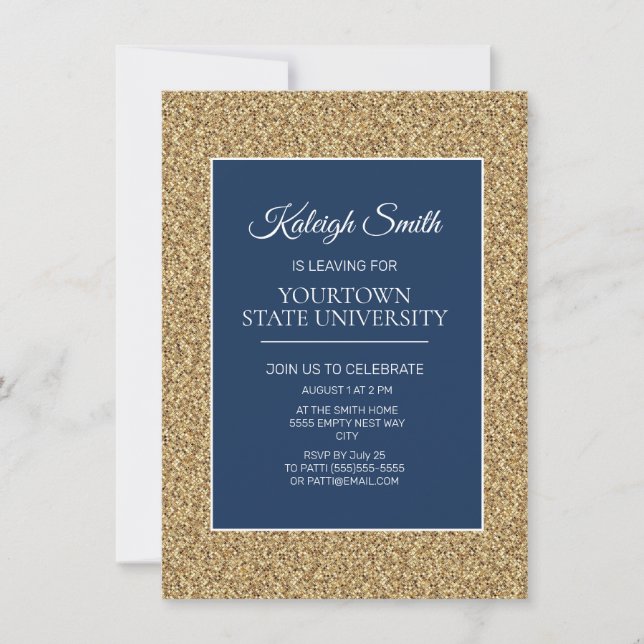 Invitation College Trunk Party Elegant Gold Parties scintilla (Devant)