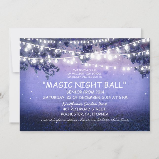 Invitation collier bleu lumières rustique Prom nuit Invitatio (Devant)