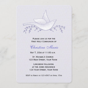 Invitation Colombe avec des branches, lilas, première