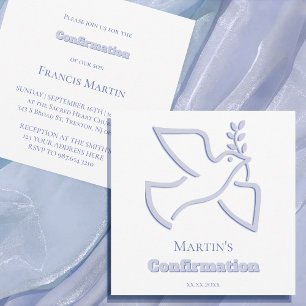 Invitation colombe bleue Confirmation petite taille