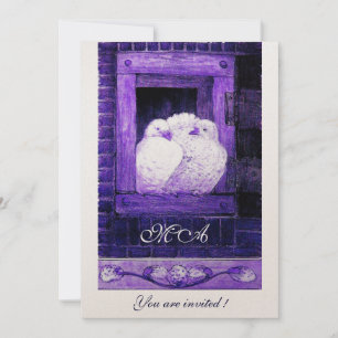 Invitation colombes blanches à la fenêtre monogramme, champag