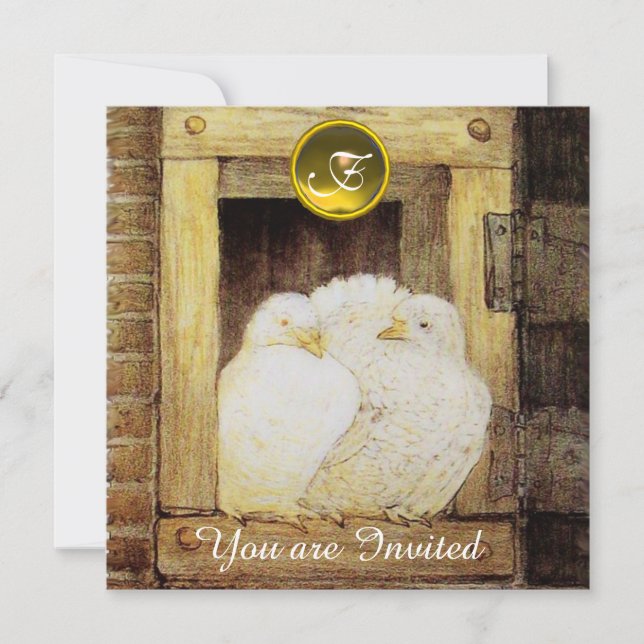 INVITATION COLOMBES BLANCHES DANS FENÊTRE MARIAGE PARTY BRUN  (Devant)