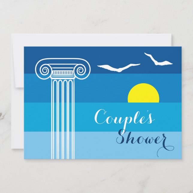 Invitation Colonne grecque & mouettes mariages couples douche (Devant)