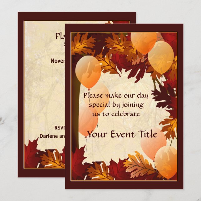 Invitation Colonnes d'automne Feuilles de l'arbre (Devant / Derrière)
