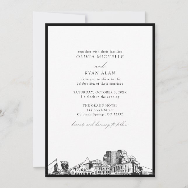 Invitation Colorado Springs Mariage noir et blanc (Devant)