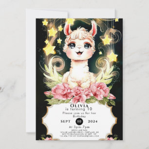 Invitation Coloré Adorable Llama Anniversaire