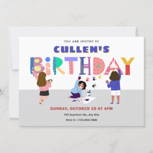 Invitation Coloré art ludique peinture amusant anniversaire