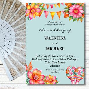 Invitation Coloré Blue Floral Fiesta Mariage mexicain