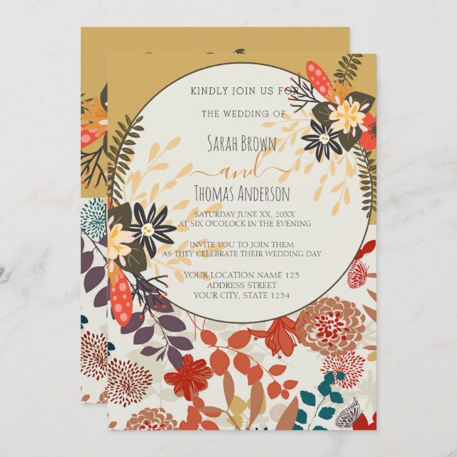 INVITATION COLORÉ BOHO FLORAL (Devant / Derrière)