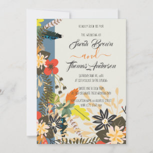 INVITATION COLORÉ BRÛLÉ BLEU BOHO FLORAL