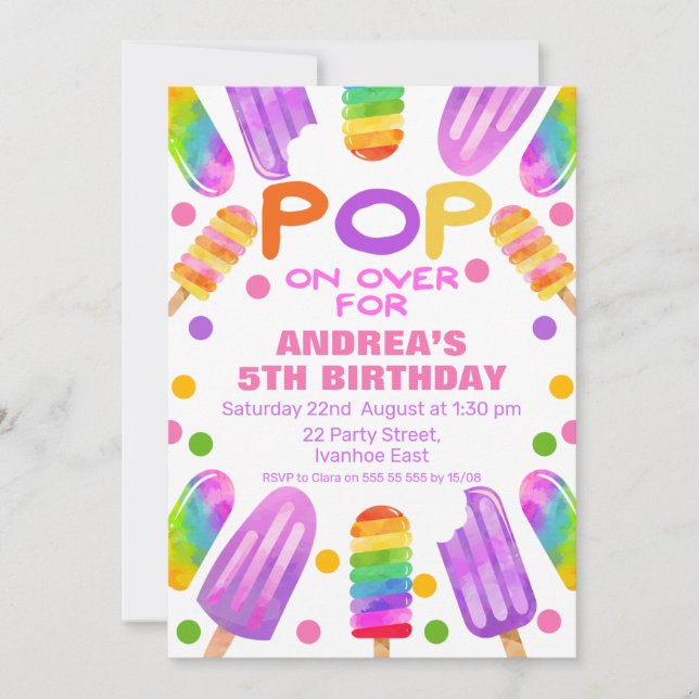 Invitation Coloré été Popsicle Popsicle Anniversaire Invitati (Devant)