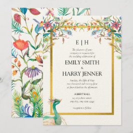 Invitation Coloré Floral Peacock Gold Garden Mariage