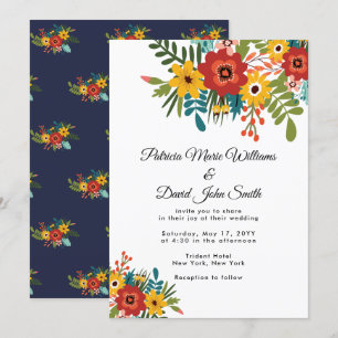 Invitation Coloré Floral Rustique Mariage