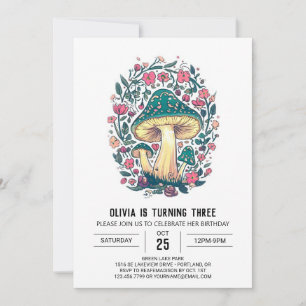 Invitation Coloré mignon champignons numériques Anniversaire