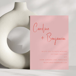 Invitation Coloré moderne Boho rose rouge Mariage Script
