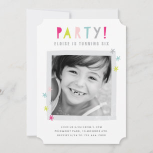 Invitation Coloré moderne Enfants Photo Anniversaire Fête
