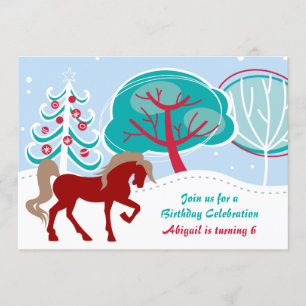 Invitation Coloré neige hiver Vacances Cheval Anniversaire