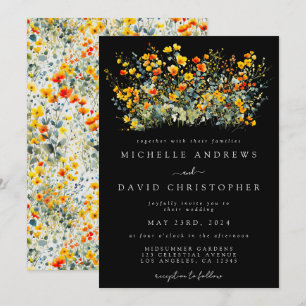 Invitation Coloré noir Mariage Floral été