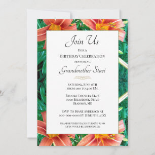 Invitation Coloré Orange Lilly Grand-mère Anniversaire Floral