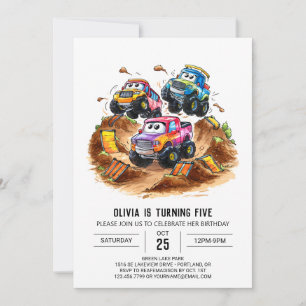 Invitation Coloré Pastel Monster Camion Anniversaire