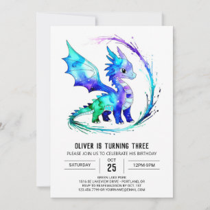 Invitation Coloré Personnalisé Dragon Digital Boy Anniversair