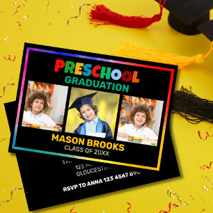 INVITATION COLORÉ PRÉSCOLAIRE GRADUATE PHOTO COLLAGE