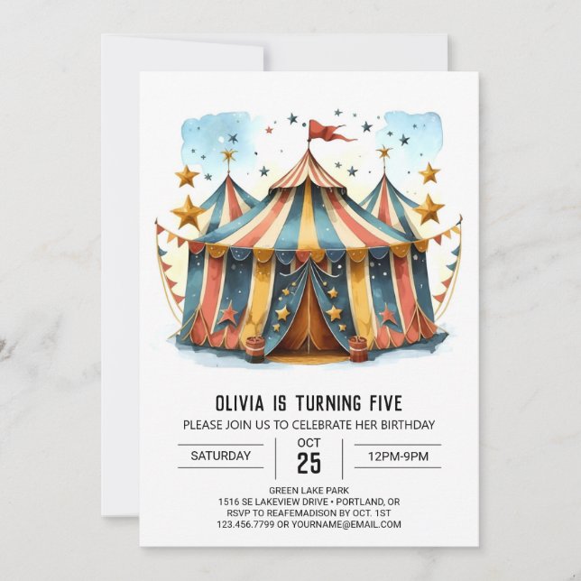 Invitation Coloré Printable Joy Circus Anniversaire (Devant)