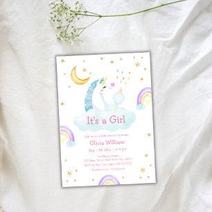 Invitation Coloré Rainbow Moon Star Unicorn Baby shower