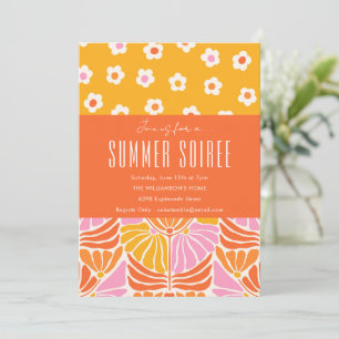 Invitation Coloré Retro Floral Orange Summer Soiree