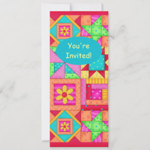 Invitation Coloré Rouge orange rose Patchwork Quilt Block Art