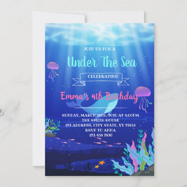 Invitation Coloré sous l'invitation de partie de mer (Devant)
