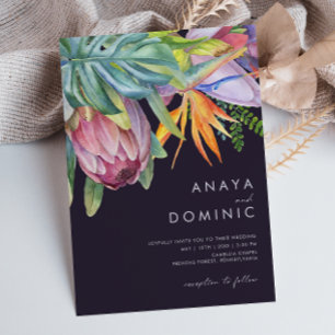 Invitation Coloré Tropical Floral Décontracté   Mariage viole