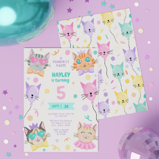 Invitation Coloré Une Fête Purfait Cute Kitty Chat Anniversai