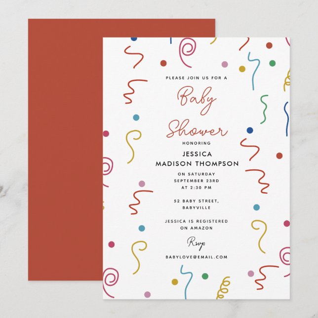 Invitation Colored Party Confetti Baby Shower (Devant / Derrière)