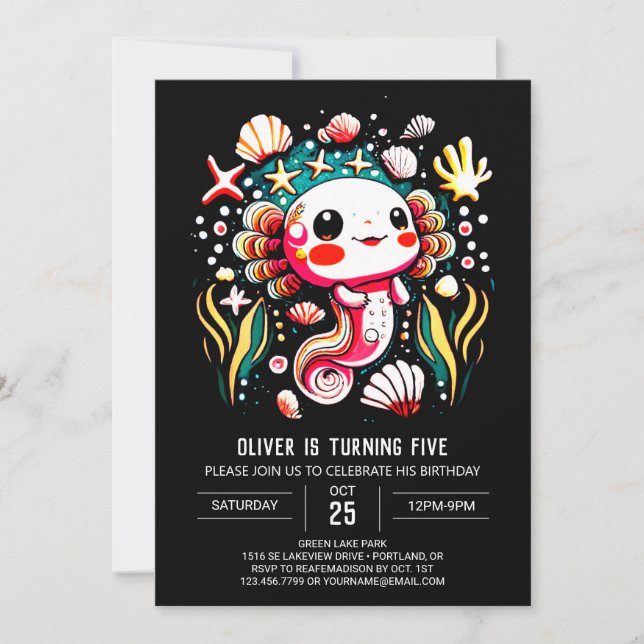 Invitation Colorée Axolotl Boho Fête d'anniversaire (Devant)