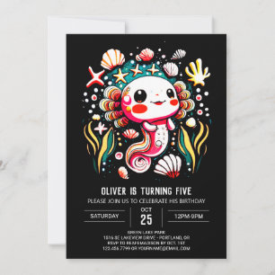 Invitation Colorée Axolotl Boho Fête d'anniversaire