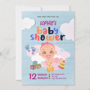Invitation Colorée Baby shower Bleu Et Rose