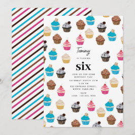 Invitation Colorée Cute Cupcakes Motif Anniversaire de enfant