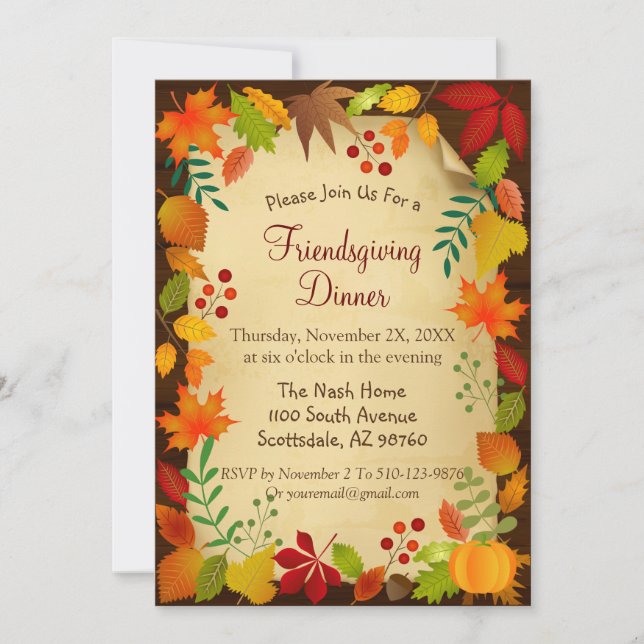 Invitation Colorée D'Automne Pour Thanksgiving (Devant)