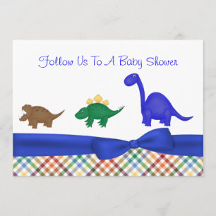 Invitation colorée de baby shower de dinosaure